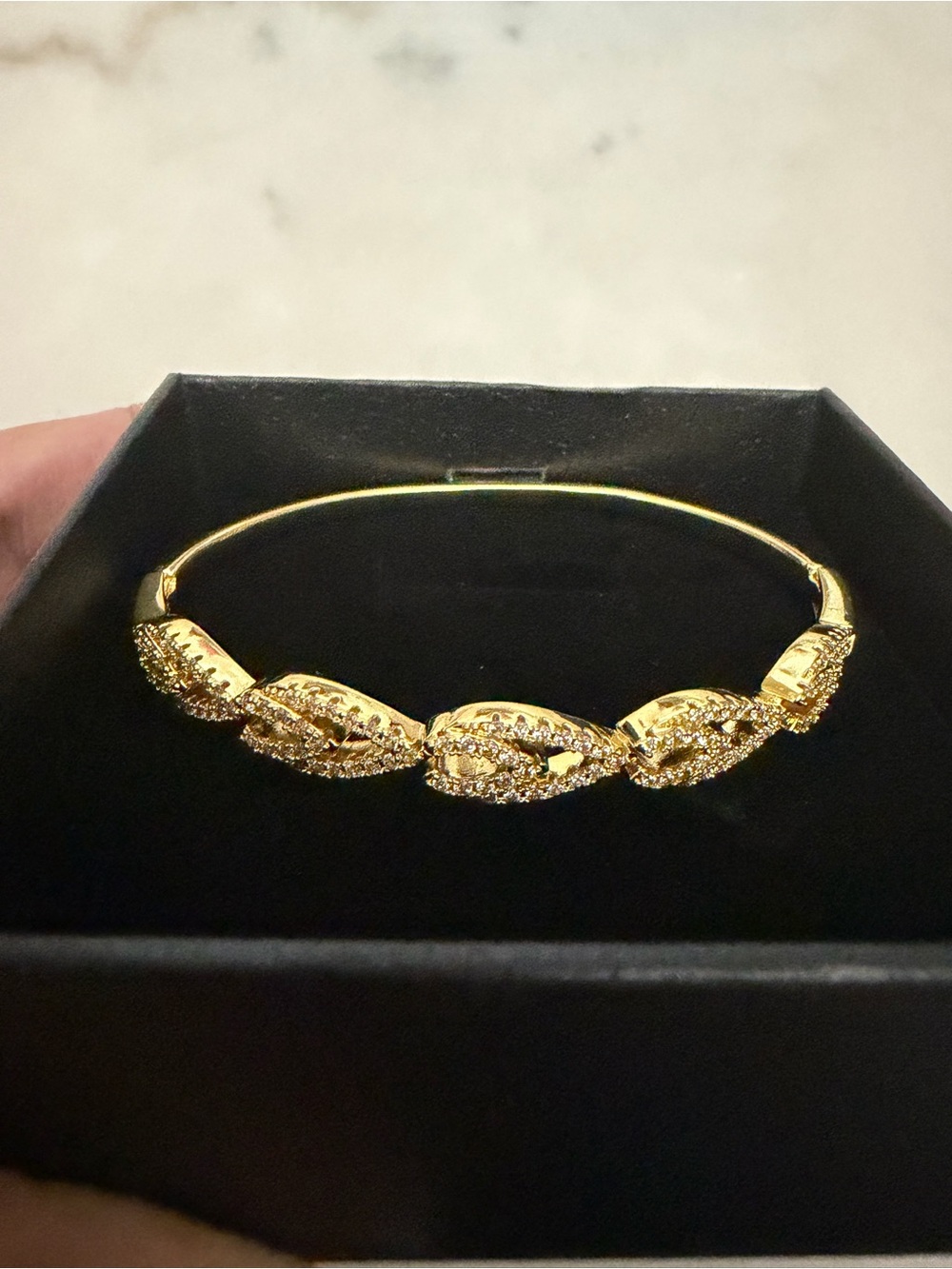 Gold Crystal Leaf-Style Bangle Bracelet - Women Jewelry